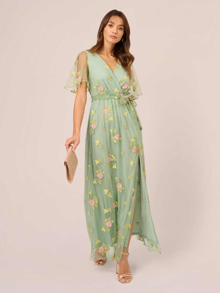 Adrianna Papell Green Embroidered Maxi Dress - Image 3 of 7