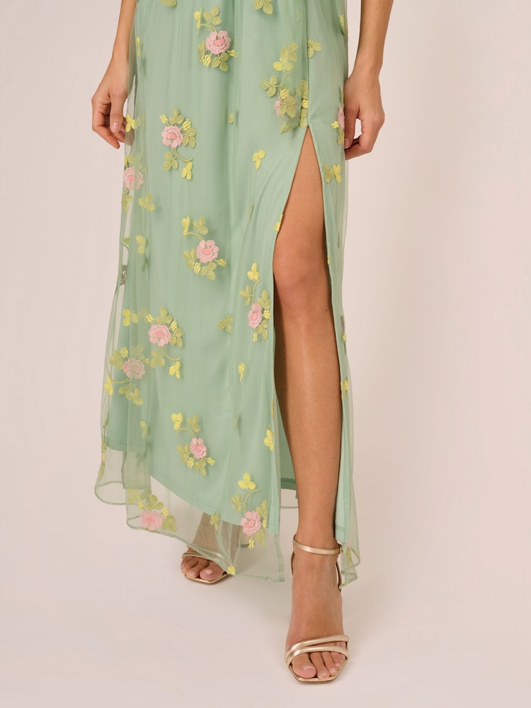 Adrianna Papell Green Embroidered Maxi Dress - Image 5 of 7