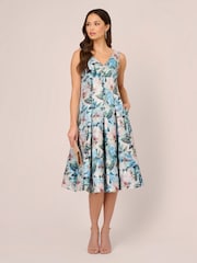 Adrianna Papell Blue Floral Jacquard Midi Dress - Image 3 of 7