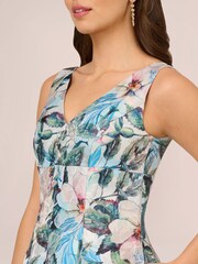 Adrianna Papell Blue Floral Jacquard Midi Dress - Image 4 of 7