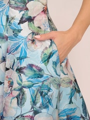 Adrianna Papell Blue Floral Jacquard Midi Dress - Image 5 of 7