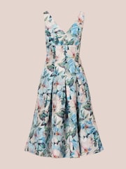 Adrianna Papell Blue Floral Jacquard Midi Dress - Image 6 of 7