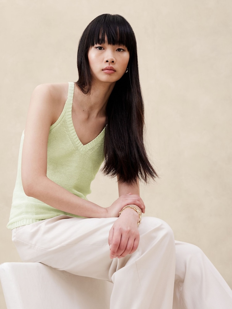 Banana Republic Green Teia Linen Tank Top - Image 1 of 1