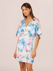 Adrianna Papell Blue Printed Sateen Kimono Dress - Image 1 of 8