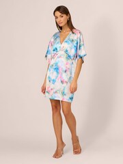Adrianna Papell Blue Printed Sateen Kimono Dress - Image 2 of 8
