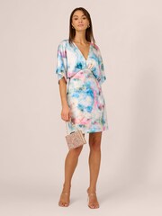 Adrianna Papell Blue Printed Sateen Kimono Dress - Image 4 of 8