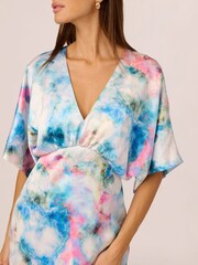 Adrianna Papell Blue Printed Sateen Kimono Dress - Image 6 of 8