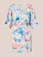 Adrianna Papell Blue Printed Sateen Kimono Dress - Image 7 of 8