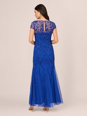 Adrianna Papell Blue Studio Bead Mesh Godet Gown - Image 2 of 7