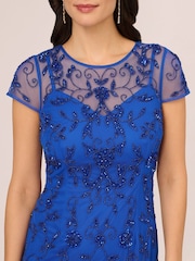 Adrianna Papell Blue Studio Bead Mesh Godet Gown - Image 4 of 7