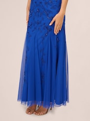 Adrianna Papell Blue Studio Bead Mesh Godet Gown - Image 5 of 7
