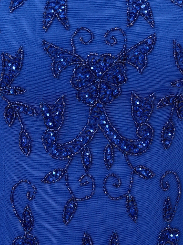 Adrianna Papell Blue Studio Bead Mesh Godet Gown - Image 7 of 7