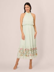 Adrianna Papell Green Bead Chiffon Halter Dress - Image 1 of 7
