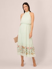Adrianna Papell Green Bead Chiffon Halter Dress - Image 3 of 7