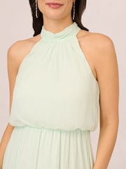 Adrianna Papell Green Bead Chiffon Halter Dress - Image 4 of 7