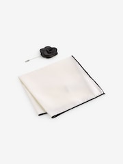 Black/White Textured Silk Lapel Pin And Pocket Square Set - Image 1 of 3