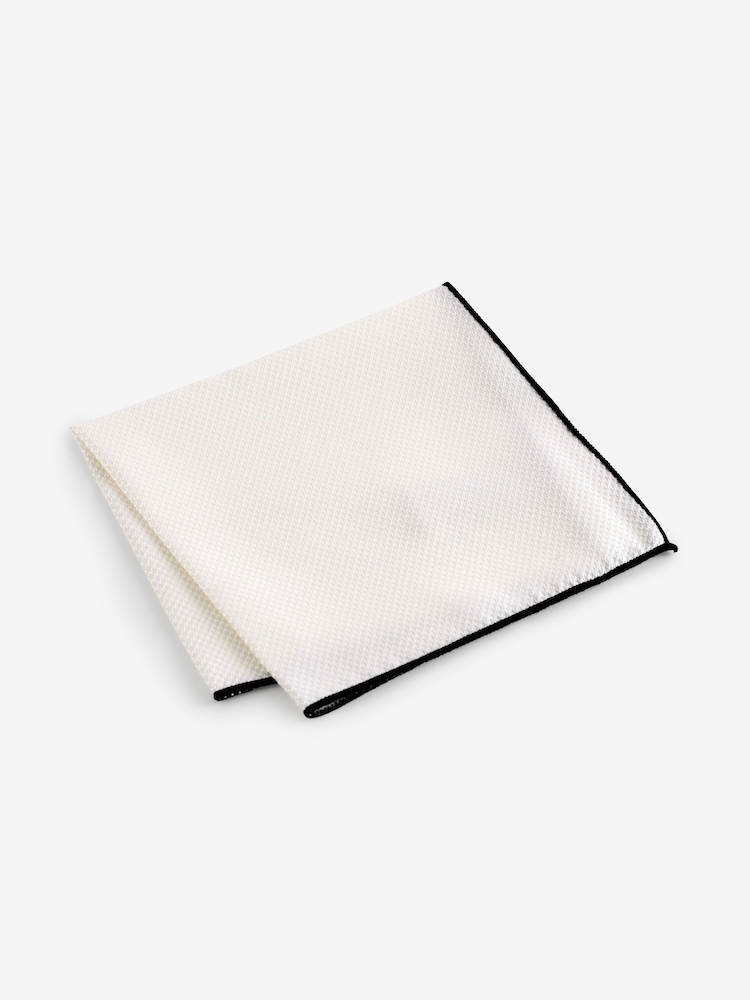 Black/White Textured Silk Lapel Pin And Pocket Square Set - Image 2 of 3