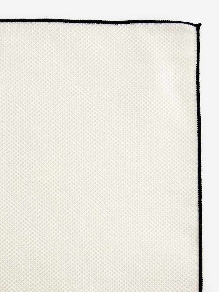 Black/White Textured Silk Lapel Pin And Pocket Square Set - Image 3 of 3