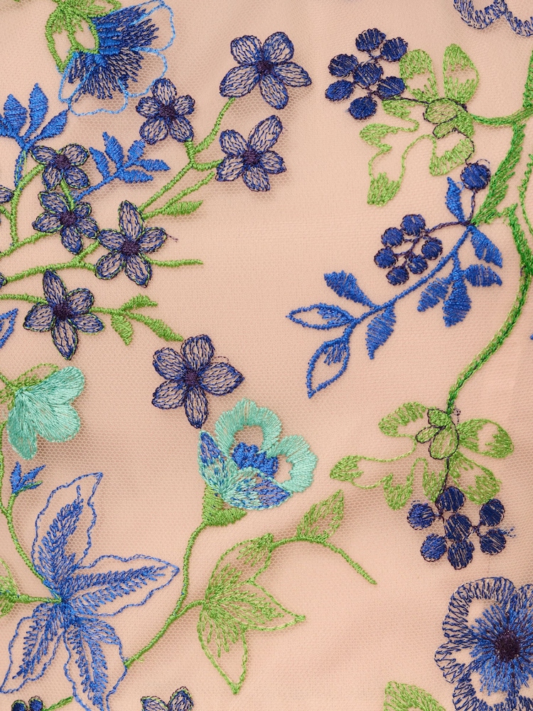 adrianna papell floral embroidered fit and flare dress Adrianna Papell Women's Floral Jacquard Short Dress, Blue, 14