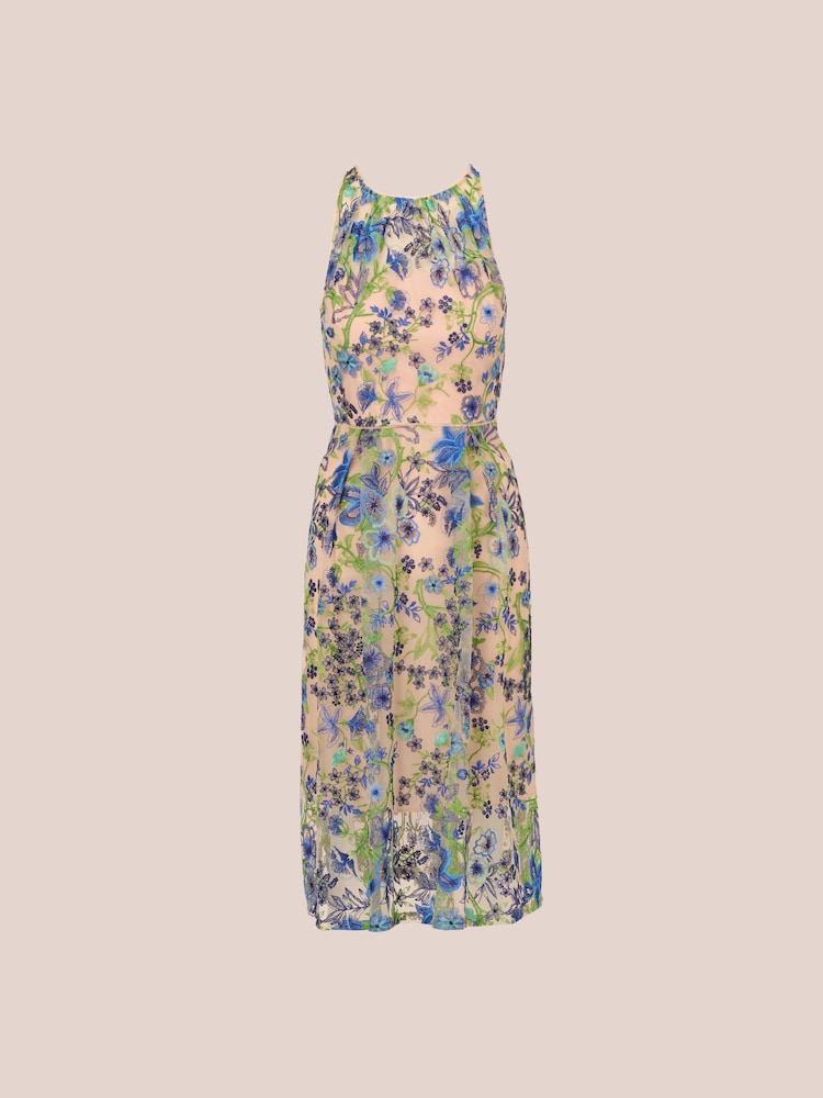 Adrianna Papell Blue Embroidered Fit And Flare Dress - Image 7 of 7 Adrianna Papell Blue Embroidered Fit And Flare Dress - Image 7 of 7