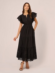 Adrianna Papell 100% Cotton Eyelet Black Dress - Image 1 of 7