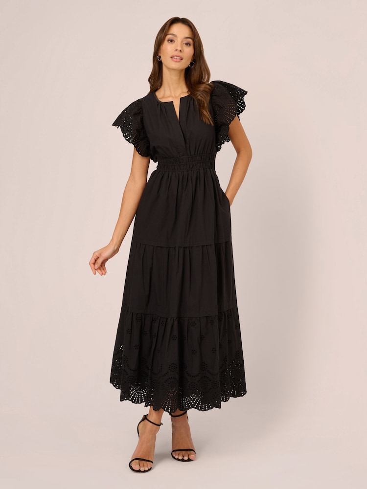 Adrianna Papell 100% Cotton Eyelet Black Dress - Image 1 of 7