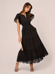 Adrianna Papell 100% Cotton Eyelet Black Dress - Image 3 of 7