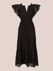 Adrianna Papell 100% Cotton Eyelet Black Dress - Image 6 of 7