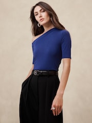 Banana Republic Blue Asymmetrical Wool-Blend Top - Image 1 of 1