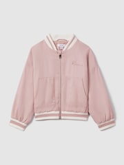 Reiss Pink Remi 4-9 yrs Colourblock Varsity Bomber Jacket - Image 2 of 4