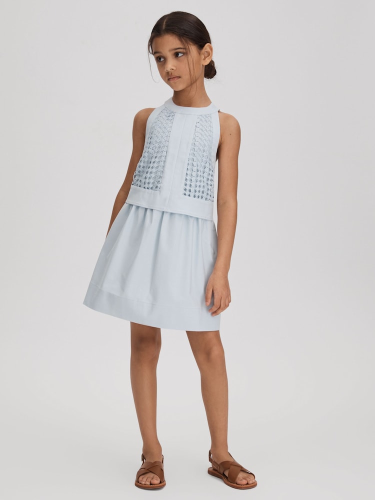 Reiss Blue Eden 9-13 yrs Embroidered Halter Neck Dress - Image 1 of 4