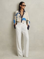 Reiss Navy/Blue Isla Printed Split Hem Shirt - Image 1 of 6
