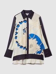 Reiss Navy/Blue Isla Printed Split Hem Shirt - Image 2 of 6