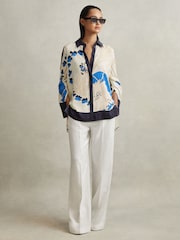 Reiss Navy/Blue Isla Printed Split Hem Shirt - Image 4 of 6