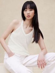 Banana Republic White Teia Linen Tank Top - Image 3 of 4