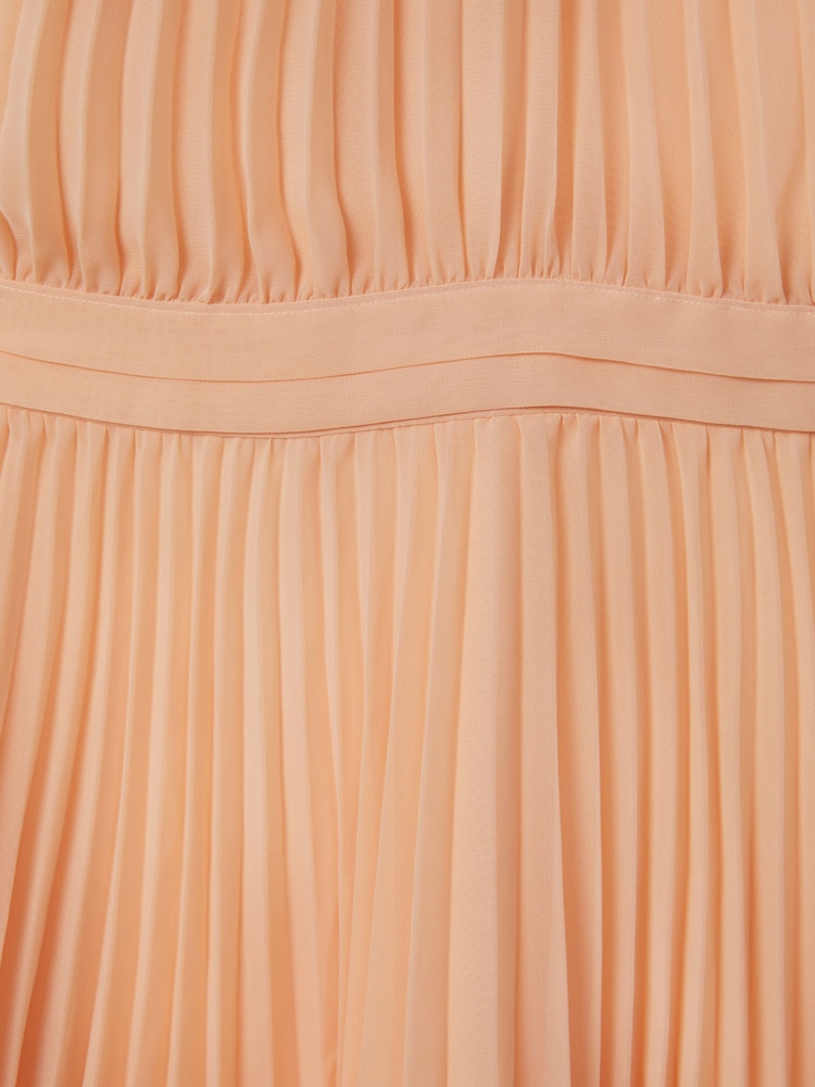 Reiss Apricot Verity Senior Pleated Cape Sleeve Dress - Image 4 of 4