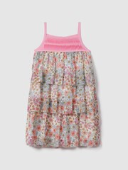 Reiss Pink Print Leela Senior Floral Print Tiered Dress - Image 2 of 5