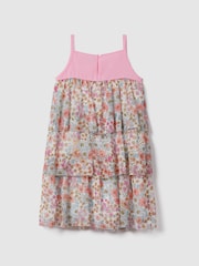 Reiss Pink Print Leela Senior Floral Print Tiered Dress - Image 4 of 5