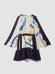 Reiss Navy/Blue Sasha Printed Side Tie Mini Dress - Image 2 of 6