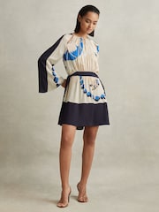 Reiss Navy/Blue Sasha Printed Side Tie Mini Dress - Image 3 of 6