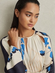 Reiss Navy/Blue Sasha Printed Side Tie Mini Dress - Image 4 of 6