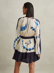 Reiss Navy/Blue Sasha Printed Side Tie Mini Dress - Image 5 of 6
