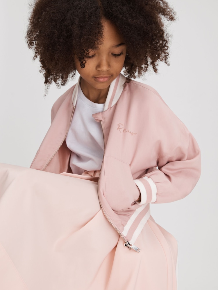 Reiss Pink Remi 9-13 yrs Colourblock Varsity Bomber Jacket - Image 1 of 4 Reiss Pink Remi 9-13 yrs Colourblock Varsity Bomber Jacket - Image 1 of 4
