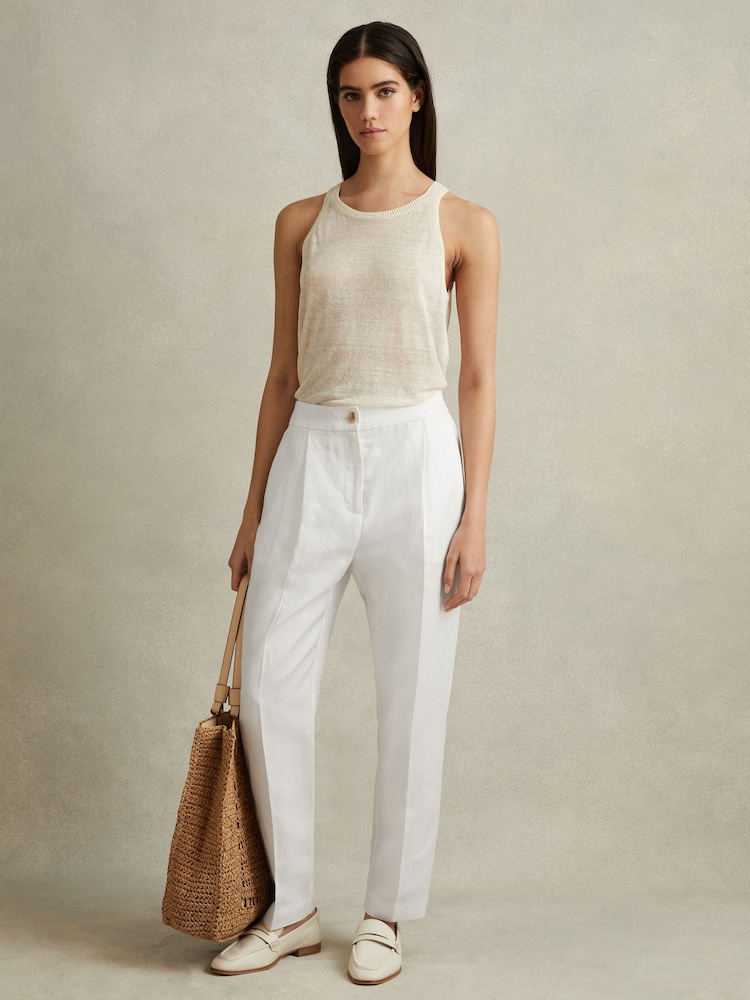 Reiss White Farrah Tapered Suit Trousers with TENCEL™ Fibers - Image 1 of 5