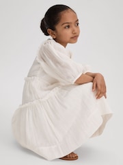 Reiss Ivory Tash 4-9 yrs Tiered Linen Blend Puff Sleeve Dress - Image 3 of 4