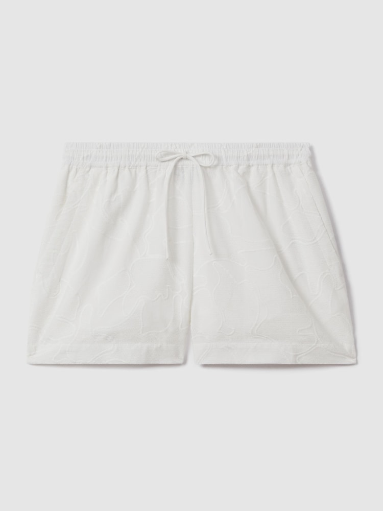 Reiss White Nia Cotton Embroidered Drawstring Shorts - Image 2 of 6