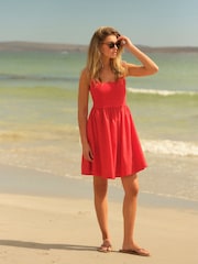 Red Square Neck Jersey 100% Cotton Summer Mini Dress - Image 2 of 6