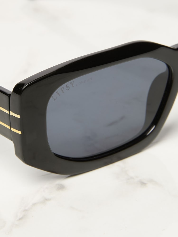 Lipsy Black Narrow Hexagon Frame Sunglasses - Image 4 of 4 Lipsy Black Narrow Hexagon Frame Sunglasses - Image 4 of 4