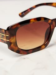Lipsy Brown Narrow Hexagon Frame Sunglasses - Image 4 of 4