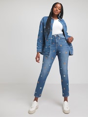 Simply Be Blue Slim Mom Fruit Embroidered Jeans - Image 1 of 5